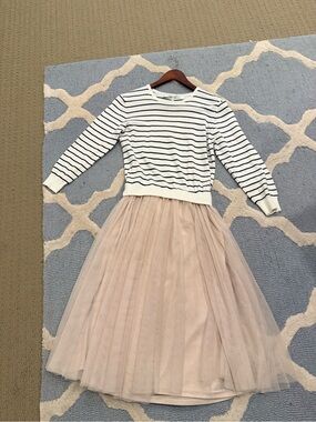 English Factory Striped Knit Top with Blush Tulle Midi Skirt